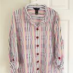 Ali Miles Top Womens XL Rainbow Stripe Button Front Wire Collar Artsy Tunic White Photo 1