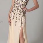 Scala Floral Beaded Prom Dress in Champagne Photo 0
