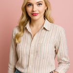 Frank & Eileen 100 Percent Linen Button-Up Shirt – Rainbow Stripe – Size Medium Photo 0