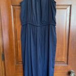 LOFT Navy Silky Maxi Long Wide Leg Romper Jumpsuit size MP Blue Photo 9