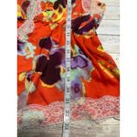 Rebecca Minkoff  Lace Trim Sleeveless V-Neck Blouse Medium Orange Floral Satin Photo 6
