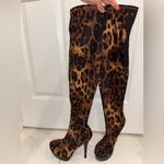 VTG Y2K Leopard Bakers Platform Boots Thigh High Stiletto Bejeweled Pleaser Brown Size 6.5 Photo 1