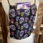 Sugar Skull Backpack Black lightweight festive drawstring bag New OS Photo 0