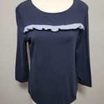 Talbots navy striped woven ruffle tee size lp Photo 0