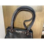 Brighton Leather Shoulder Purse 2 Compartments. Embossed Croc Skin. Blk/ Brown Photo 9