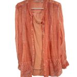 Soft Surroundings  Peach button up sheer eyelet lace 2pc set top L casual office Photo 0