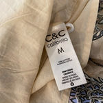 C&C California NWT  Size M Tan Blue Paisley Smocked Tank Top Bows Boho Peasant Photo 9