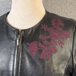 Jaclyn Smith  Y2K Women's Black Leather Bomber Jacket Floral Embroidered Size L Photo 1