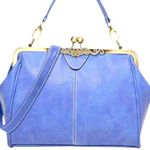 Elegant blue leather kiss lock Handbag new! Photo 0