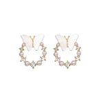 Faux Diamond‎ & Pearl White Butterfly Gold Plated Stud Earrings Photo 8