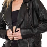 Jhichic vegan leather moto biker black women’s jacket Size L Photo 0