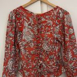 Free People ‎ Say The Word Floral Ruched Long Sleeve Red Top Size Small Photo 4