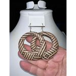 MCM Vintage  Raffia Weaved Hoop Dangle Earrings Photo 4