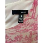 AQUA Pink & White Long Sleeve Ruffle Hem Mini Dress With Scenic Print Photo 2