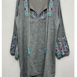 THML  Dress large Grey Embroidered Aztec Boho Long Sleeve Tribal Western Photo 2