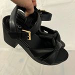 SO Black  Faux Leather Block Heel 3” Sandals Clogs Knot Bow Detail SZ 7 M Padded Photo 14