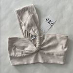 ZARA NWT  Striped Neutral One Shoulder Sweetheart Crop Top M Photo 2