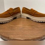 Portland Leather Patina Zoe Caramel Suede Penny Loafer Platform Lug Heel Shoe Size 5.5 Photo 3