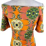 Love j Dress M Retro Orange Geometric Print Off Shoulders Short Sleeves Photo 10
