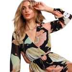 Lulus  - NWT Wondrous Water Lilies Black Floral Print Maxi Dress Sz M Photo 1