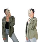 Rails  Kona Button-Front Linen Blend Embroidered Olive Green Shirt Sz L Photo 2