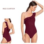 Robin Piccone New. burgundy ruffle swimsuit. MSRP $162. Size 4 Photo 1