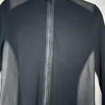 Cyrus Black Knit Zip-up Sweater with Faux Leather Trim Photo 0