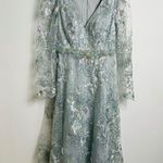 Mac Duggal Sequin Embellished Floral Lace V-Neck Long Sheer Sleeve Dress NEW Photo 3