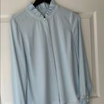 Talbots Blue Long Sleeve Ruffled Blouse with Mandarin Collar and Pearl Accents Photo 5