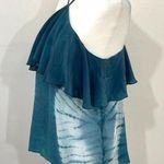 Chaser Tie Dye Silk Ruffle Halter Cross Back Cami Tank Top Blue Size Medium Photo 6
