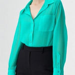 American Eagle  Mint Green Chiffon Button Up Flowy Blouse Top MEDIUM Pastel Sheer Photo 0