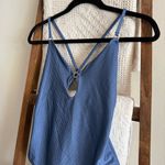 Aerie NWT Dusty Blue Ribbed Cross Back One Piece Cheeky Swimsuit Photo 1
