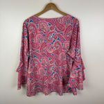 Belle by Kim Gravel Paisley Bell Sleeve Tunic Top Size 1X Multicolor Lightweight Pink Photo 3