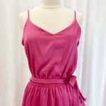 Tahari A.S.L. Womens S Dress Ruffle Bright Pink Satin Summer Flirty Barbiecore Photo 2