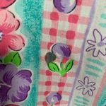 Vintage 80s Dress Colorful Fruit Floral Red Gingham Checkered Tropical Print Blue Size M Photo 6