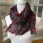 The Limited  Violet Orange White Paisley Print Sheer Fringe Wrap Scarf Photo 1