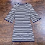 Sail To Sable • Striped Bell Sleeve Dress sweater knit mini navy blue white Photo 8