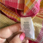 BeachLunchLounge  Square Neck Plaid Flutter‎ Sleeve Blouse Pink Yellow Orange XL Photo 4