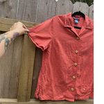 Napa Valley Beaded Short Sleeve Wood Button Up Shirt Rayon Linen Blend Medium Photo 3