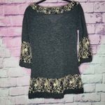 Anthropologie  A'REVE CHARCOAL GRAY OPEN LACE TUNIC BOHO BLOUSE S Photo 1