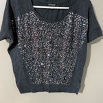 EXPRESS Gray Sequin Short Sleeve T-Shirt Photo 0
