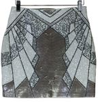 EXPRESS NWT Sequin Mini Skirt Womens XS White Silver Geometric High Rise NYE Photo 1