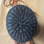 Woven Blue & Brown Crossbody Bucket Bag Leather Patterned Top Closure Straps Photo 14