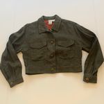 Linen Dark Army Olive Green Women's Size 6 Petite Small Cropped Short Jacket Photo 8