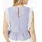 Lilly Pulitzer Ellis Blue Thistle Peplum Ruffle Eyelet Short Sleeve Stripe Top S Photo 1