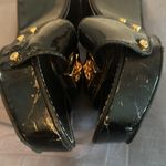 Tory Burch 9.5 Selma Designer black patent Leather W/ Gold wedge slide Photo 3