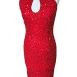 Scala  Vintage 80s Red Beaded Sequin Sheath Evening Dress Formal Glamourcore M Photo 11
