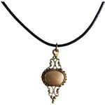 Unbranded Gold Tone Pendant Taupe Stone Waxed Black Cord Pendant Necklace Photo 0