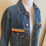 Sunset + Spring Rainbow Trim Denim Jacket Size XS Photo 8