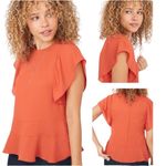 Stella & Dot  Women's Crew Neck Back Zip Peplum Ruffle Blouse‎ Orange Size Medium Photo 1